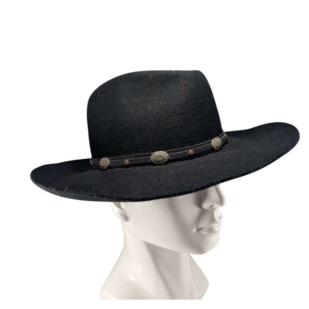 Vtg Resistol XX Premium Wool Black Cowboy Hat 7 1/4 Self Conforming Concho‎ Band